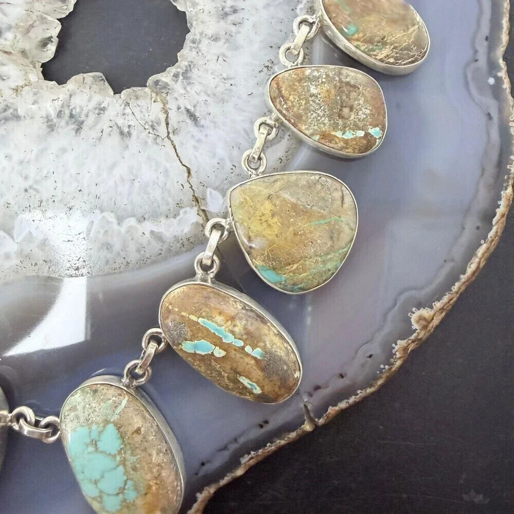 Sterling Southwestern Style Boulder Ribbon Turquoise 18